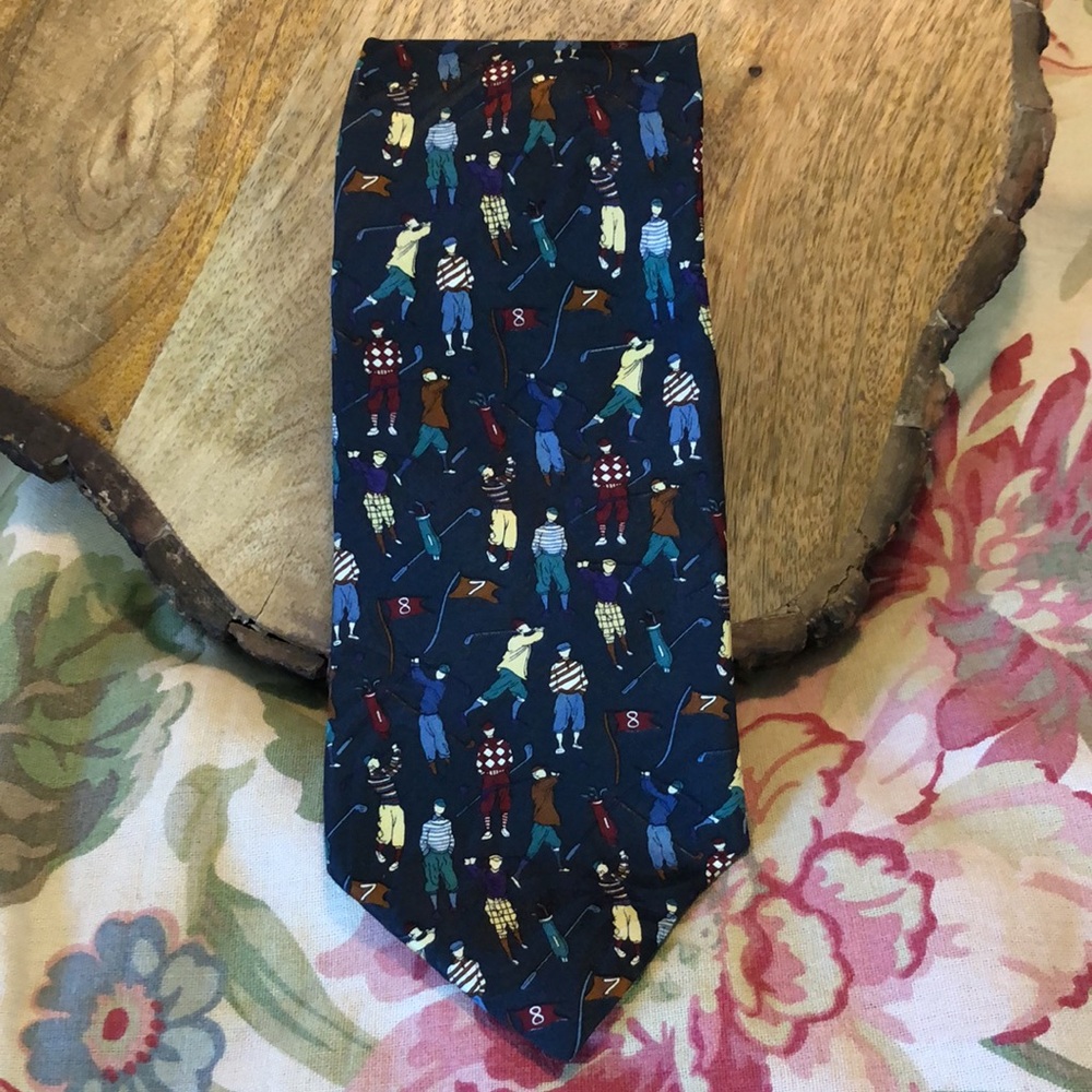 Vintage HARVARD Fine Neckwear 100% Silk Tie Old-Time GOLF Players Clubs Hi-Socks